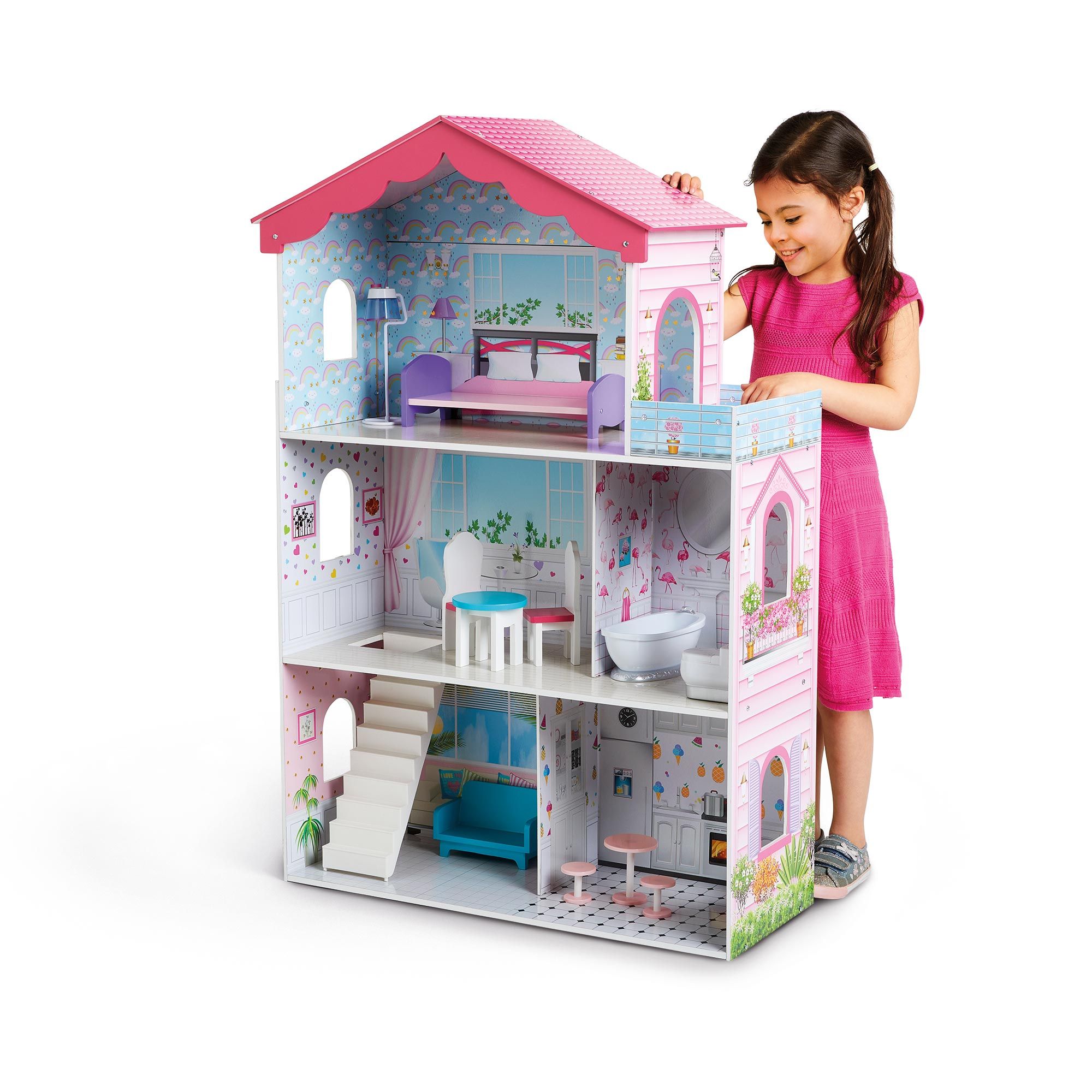 Doll house with open front.