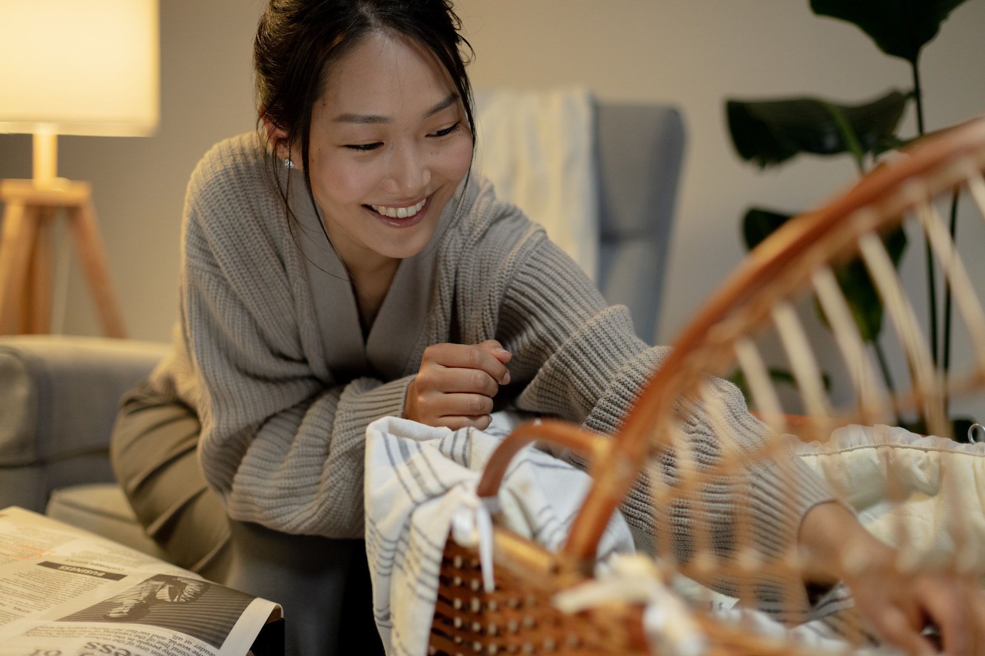 Baby in bassinet.