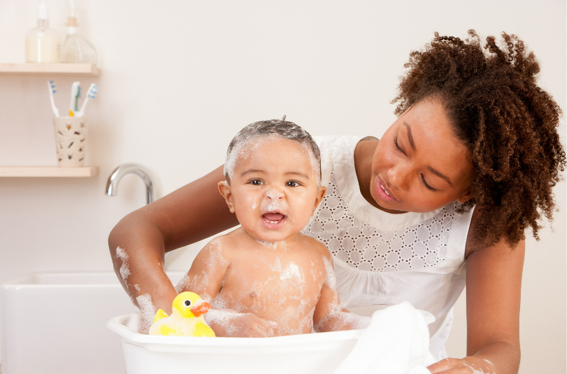 Baby bath time.