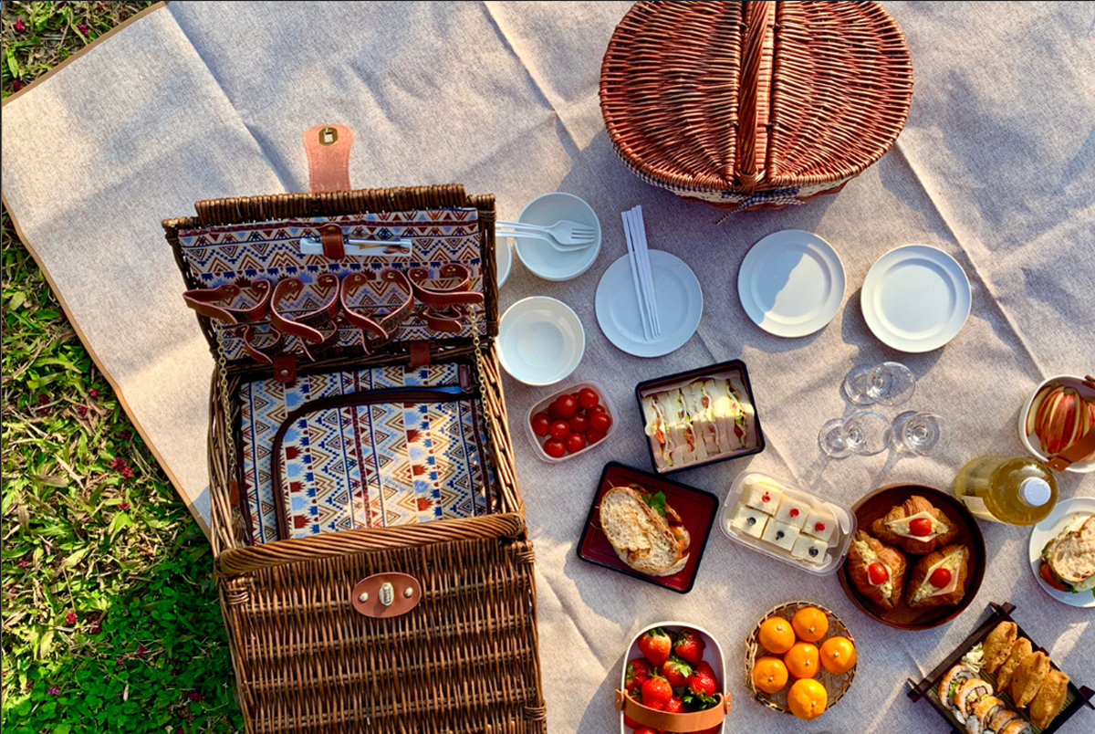 Picnic basket with snacks.